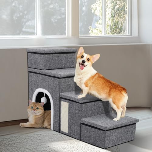 4 Stufen Hundetreppe für Bett und Couch, 4 in 1 Faltbare Hundetreppe für kleine ältere Hunde Katzen, verstellbare Haustier-Katzentreppe Stufen mit Aufbewahrung, Hunderampen mit Höhle, Katzenkratzer 4 Stufen Hundetreppe für Bett und Couch, 4 in 1 Faltbare Hundetreppe für kleine ältere Hunde Katzen, verstellbare Haustier-Katzentreppe Stufen mit Aufbewahrung, Hunderampen mit Höhle, Katzenkratzer von Shikha