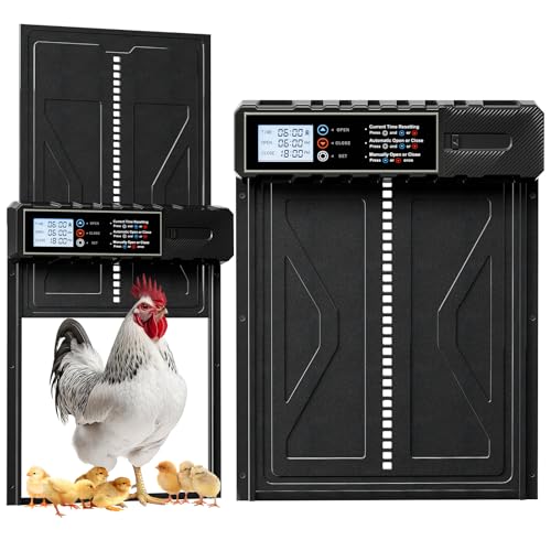 Automatische Hühnerklappe Batterie, Upgrade Größe Aluminum Hühnerklappe Automatisch mit Wasserdicht LED-Bildschirm, Timer, Manuelle, Elektrische Hühnerklappe Hühnertür Intelligenter Einklemmschutz von Shikha
