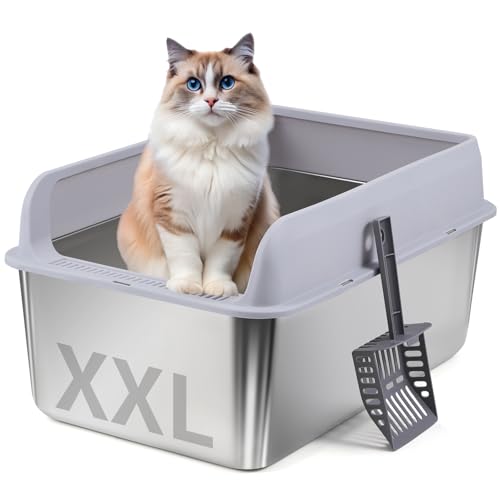 Edelstahl Katzenklo XXL Mit Deckel, 60L x 40B x 30H cm Halbgeschlossen, 48L Große Kapazität, Auslaufsicher und Leicht zu Reinigen, Offene Katzentoilette Mit Hohem Rand Edelstahl Katzenklo XXL Mit Deckel, 60L x 40B x 30H cm Halbgeschlossen, 48L Große Kapazität, Auslaufsicher und Leicht zu Reinigen, Offene Katzentoilette Mit Hohem Rand von Shikha