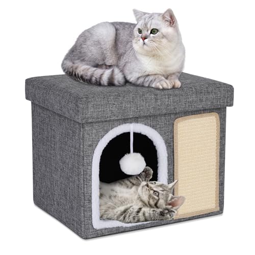 Katzenbett für Katzen, geschlossene Katzenhöhle mit gemütlichem Versteck, Flauschiger Ball zum Aufhängen, Katzenkratzbrett, faltbares Katzenhockerhaus, 38,1 x 32,1 x 31,8 cm Katzenbett für Katzen, geschlossene Katzenhöhle mit gemütlichem Versteck, Flauschiger Ball zum Aufhängen, Katzenkratzbrett, faltbares Katzenhockerhaus, 38,1 x 32,1 x 31,8 cm von Shikha