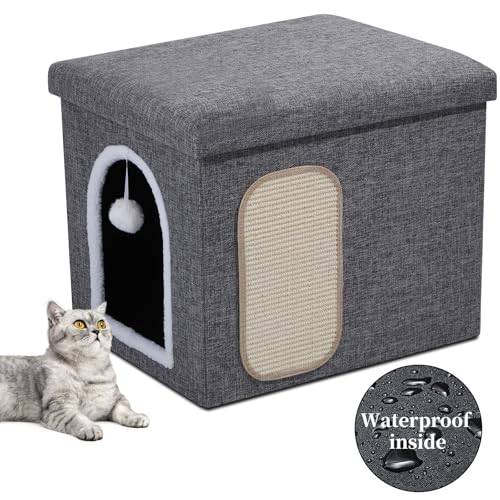 4 in 1 Faltbar Katzentoilette Möbel Hocker für Verstecktem Katzen-Waschraum, Katzenhöhle Sitzbank, Aufbewahrung, Große Geschlossene Katzenklo haus mit wasserdichter Innenseite, 55*45*45 cm, hundefest von Shikha