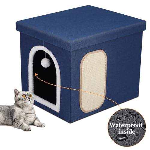 4 in 1 Faltbar Katzentoilette Möbel Hocker für Verstecktem Katzen-Waschraum, Katzenhöhle Sitzbank, Aufbewahrung, Katzentoilette-Umzäunung Möbel Katzenklo haus mit wasserdichter Innenseite, 55*45*45 cm von Shikha