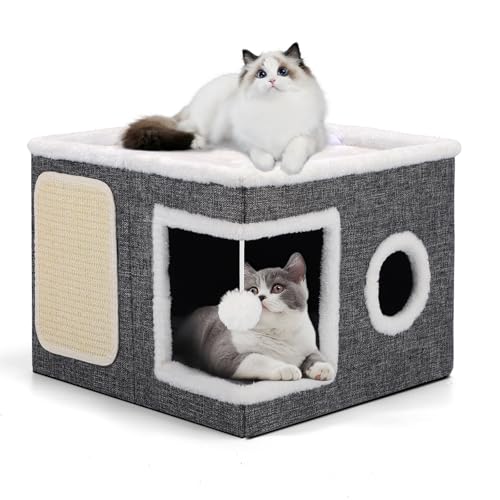 Shikha Faltbares Katzenhöhle Indoor für große Katzen, 43L x 43B x 32H cm Große Katzenhaus mit Kratzbrett und Spielball, 2 Schicht Katzen würfel, Katzen Höhle für kleine und mittlere Haustiere Shikha Faltbares Katzenhöhle Indoor für große Katzen, 43L x 43B x 32H cm Große Katzenhaus mit Kratzbrett und Spielball, 2 Schicht Katzen würfel, Katzen Höhle für kleine und mittlere Haustiere von Shikha