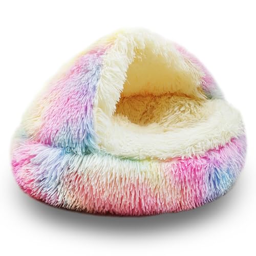 ShinHye Katzenbett, rund, Plüsch, flauschig, mit Kapuze, gemütlich, für Indoor-Katzen oder kleine Hundebetten, beruhigendes Haustierbett, Donut-beruhigendes Hundebett, wasserdichte Unterseite, ShinHye Katzenbett, rund, Plüsch, flauschig, mit Kapuze, gemütlich, für Indoor-Katzen oder kleine Hundebetten, beruhigendes Haustierbett, Donut-beruhigendes Hundebett, wasserdichte Unterseite, von ShinHye
