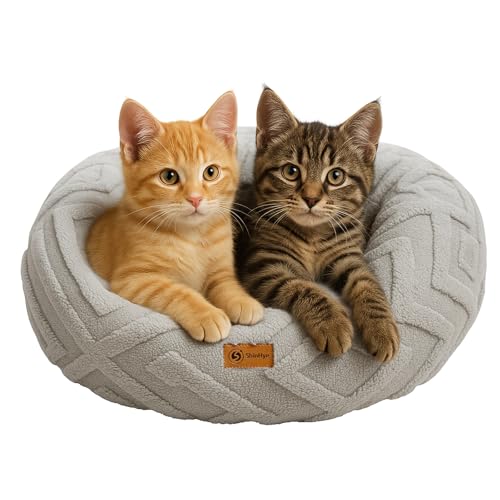 ShinHye Katzenbett - Waschbares Donut-Bett für Katzen und kleine Hunde, beruhigendes, rundes Haustierbett mit rutschfester Unterseite, Komfort für den Innenbereich für Welpen und Kätzchen (LX-Grau, 23 von ShinHye