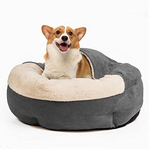ShinHye Kleines Hundebett, verwendet für Katzenbett, rundes Hundelochbett, Welpenbett und Katzenbett für den Innenbereich, rutschfeste Unterseite und Maschinenwäsche 66 cm (Grau) von ShinHye