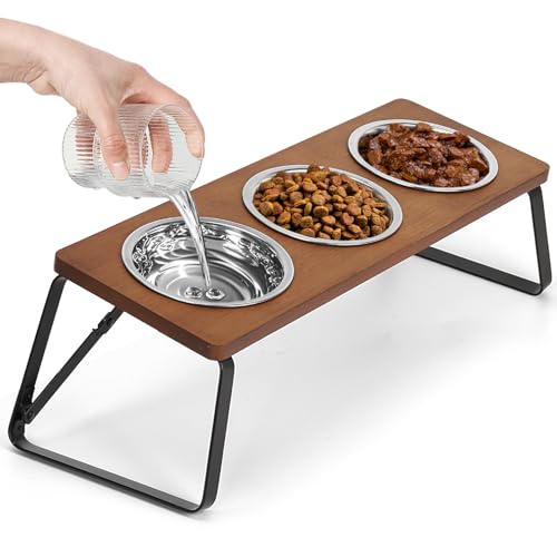 Erhöhte Katzennäpfe, 10 ° geneigter Ständer, Anti-Erbrechen, Erhöhung Katzennapf für Futter und Wasser, 3 Edelstahlnäpfe für Indoor-Katzen, Kätzchen und Welpen Erhöhte Katzennäpfe, 10 ° geneigter Ständer, Anti-Erbrechen, Erhöhung Katzennapf für Futter und Wasser, 3 Edelstahlnäpfe für Indoor-Katzen, Kätzchen und Welpen von ShineMe