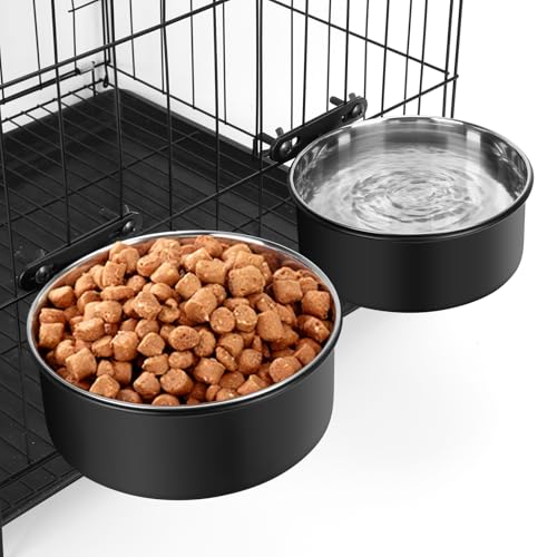Hundenäpfe für Kiste, 1,5 l und 963 ml, Hundehüttenschüssel, montierbar und rutschfeste Gummiunterseite, Doppelzweck-Edelstahl-Futter- und Wassernapf-Set für große und mittelgroße Haustiere, Katzen von ShineMe