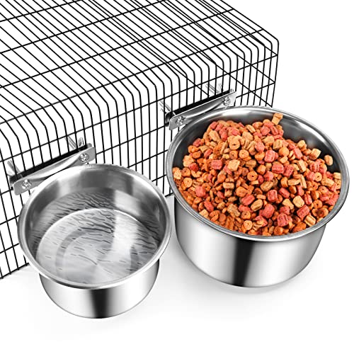 ShineMe Futter- und Wassernapf, Edelstahl, für Hunde und Katzen, zum Aufhängen in Käfig, Kiste, Zwinger, rutschfester Metall-Futterspender für mittelgroße und große Haustiere (18x8.9 cm & 14x8.2 cm) von ShineMe