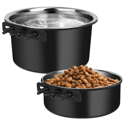ShineMe Futternäpfe für Hundekäfige, zum Aufhängen, kein Verschütten, 1,7 l und 1,2 l, Edelstahl, für große und mittelgroße Haustiere (18 x 9,4 cm & 16,3 x 2,6 Zoll) von ShineMe