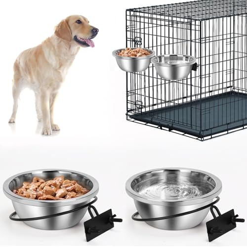 ShineMe Futternapf für große Hunde, robuste Hängeschalen für Hundehütten, Käfigkäfige, kein Verschütten, Edelstahl-Wassernapf oder große und mittelgroße Hunde, 1,5 l, 2 Stück ShineMe Futternapf für große Hunde, robuste Hängeschalen für Hundehütten, Käfigkäfige, kein Verschütten, Edelstahl-Wassernapf oder große und mittelgroße Hunde, 1,5 l, 2 Stück von ShineMe