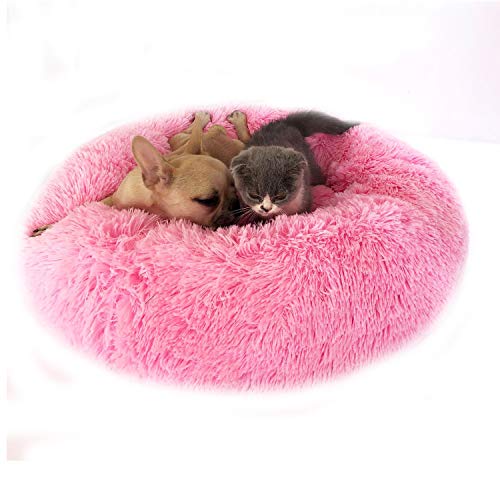 Shinetop Hundebett/Katzenbett, weich, gemütliches Kunstfell, Donut-Design, rund, Kissen für Hunde und Katzen, verbesserter Schlaf, waschbar (mehrere Größen) von Shinetop