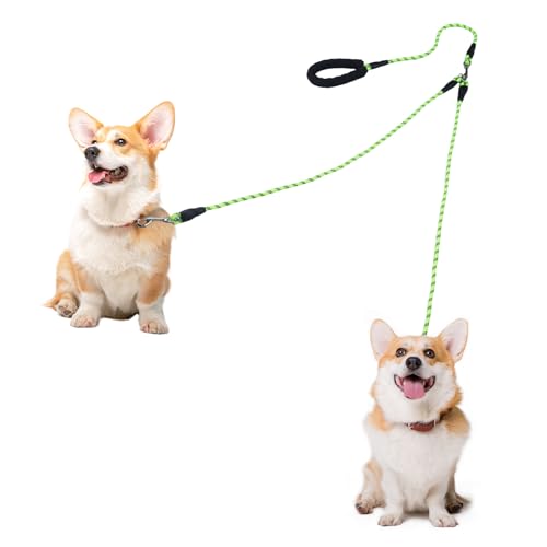 Doppelleine für 2 Hunde, Keine Verwicklung Leine für 2 Hunde, 360° Drehbare, Reflektierende Hundeleine mit Gepolsterten Griffen, Lauftraining für Kleine, Mittlere und Große Welpe (Grüner, Mittel) von ShinherYee