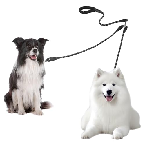 Doppelleine für 2 Hunde, Keine Verwicklung Leine für 2 Hunde, 360° Drehbare, Reflektierende Hundeleine mit Gepolsterten Griffen, Lauftraining für Kleine, Mittlere und Große Welpe (Schwarz, Groß) von ShinherYee