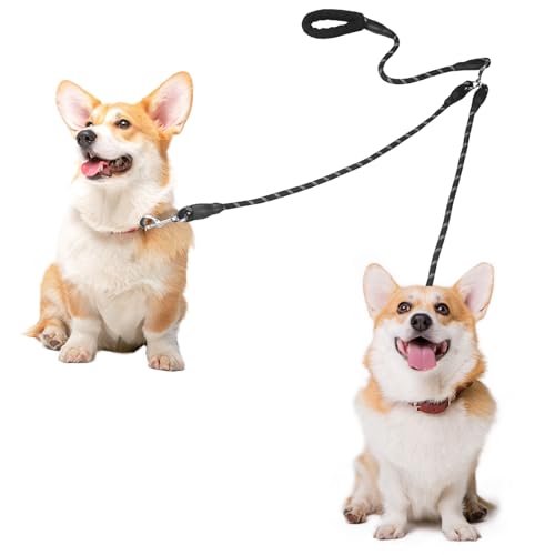Doppelleine für 2 Hunde, Keine Verwicklung Leine für 2 Hunde, 360° Drehbare, Reflektierende Hundeleine mit Gepolsterten Griffen, Lauftraining für Kleine, Mittlere und Große Welpe (Schwarz, Mittel) von ShinherYee