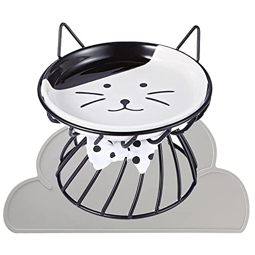 Shiningirl Erhöhte Katzenfutterschalen Keramik Katzennapf mit Metallständer Erhöhte Katzenfutternapf Katzennapf mit Antirutschmatte Haustierfutternapf für Katzen und kleine Hunde von Shiningirl