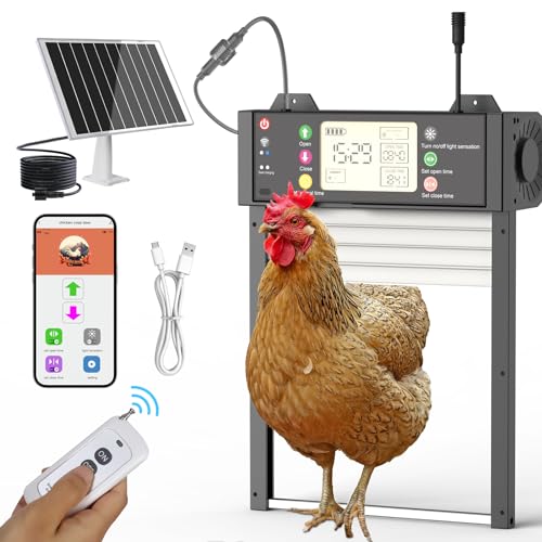 Automatische Hühnerstall-Tür, Solar-Betrieben, WLAN-App-Steuerung, LCD-Display, Fernbedienung, Rolltor für Hühnerstall von Shinmax