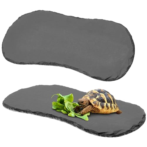 Shinylin 2 Stück Reptilien-Plattform, Naturstein, Reptilien-Futternapf, Schildkröte, Lebensraum, Zubehör, Dekoration, Schiefer, Fliesen, Schildkröte, Futternapf, Baden, Ruheplattform für Eidechse, von Shinylin