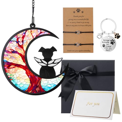 Shinylin Gedenkgeschenk für Hunde, zum Selbermachen, Engel-Gedenk-Sonnenfänger mit Beileidskarte, Armband, Schlüsselanhänger, Beileidsgeschenk für Haustiere, zum Aufhängen am Fenster (3 Lebensbaum) von Shinylin