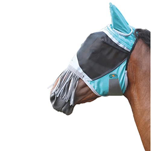 Shires Deluxe Pferd/Pony Fliegenmaske mit Nasenfransen, UV-Schutz (kleines Pony, grün) von Shires