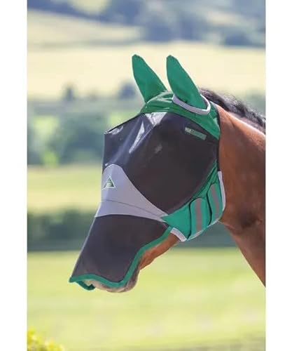 Shires Fliegenmaske für Pferde mit Ohren und Nase Deluxe (großes Pferd) (grün) von Shires