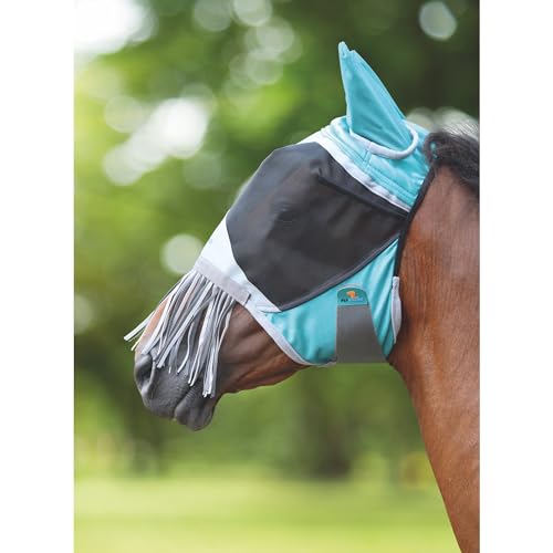 Shires - Fliegenmaske mit Ohren und Nasenfransen für Pferde DELUXE (X Full) (grün) von Shires