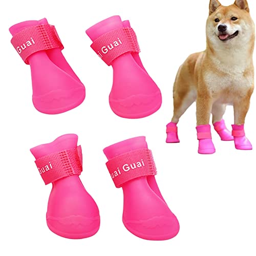 Regenstiefel für Hunde - 4 Stück Rutschfester Fußschutz für Welpen,Modische,niedliche, wasserdichte Haustierstiefel, Welpen-Wanderschuhe während der regnerischen, verschneiten, kalten Tage von Shitafe