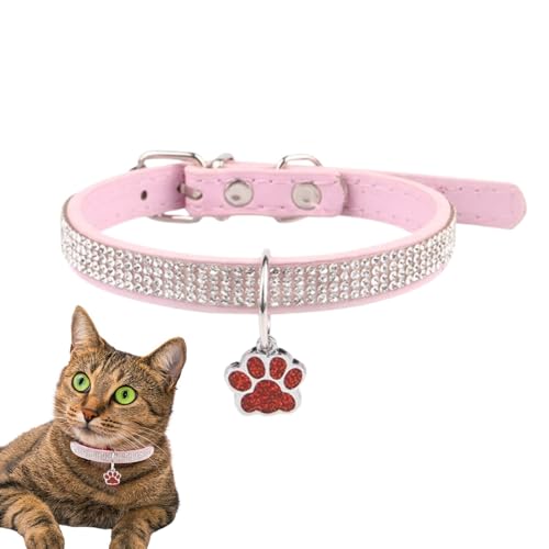 Shitafe Strass-Katzenhalsband, Edelstein-Katzenhalsband - Bling süße Katzenhalsbänder - Kätzchenhalsband mit Pfotenabdruckanhänger, verstellbare Haustierhalsbänder, Haustierzubehör für kleine von Shitafe