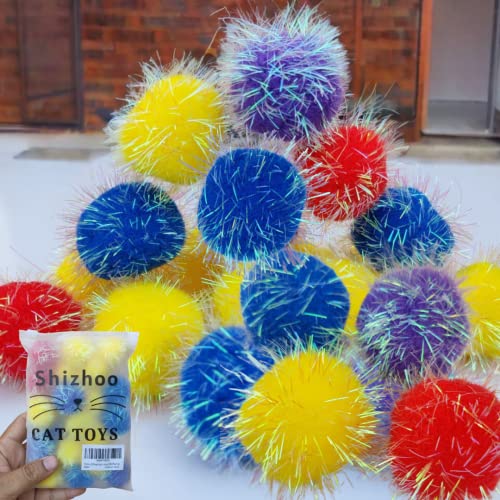 Shizhoo 10 Stück glitzernde Pompom-Bälle für Katzen – interaktive Glitzerbälle, mehrfarbig, Größe von 5,1 cm, am besten als Kätzchen-Spielzeug von Shizhoo