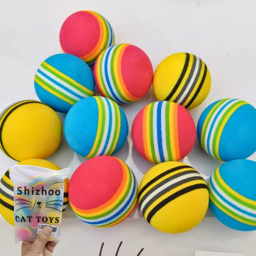 Shizhoo 12 Stück Schaumstoffbälle für Katzen, bunter Regenbogenball, Katzenspielzeug, Schwammball, weicher Haustierball, Spielzeug für Katzen, Welpen, Kätzchen, Indoor-Aktivitäten, Spieltraining von Shizhoo