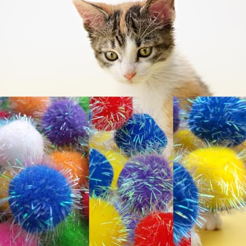 Shizhoo Glitzernde Pompom-Bälle für Katzen in verschiedenen Größen, interaktive Glitzerbälle, mehrfarbig, am besten als Kätzchen-Spielspielzeug, 20 Stück von Shizhoo