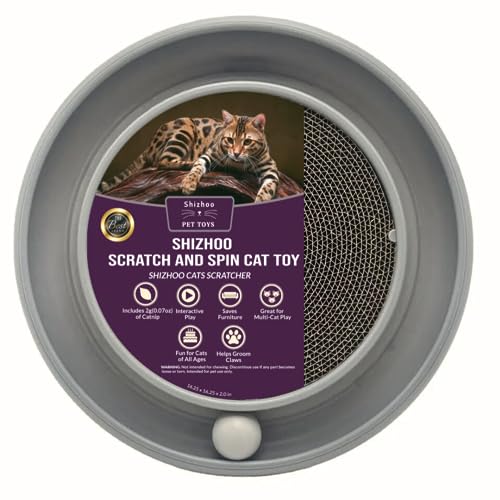 Shizhoo Scratch and Spin Kratzmatte für Katzen mit interaktivem drehendem Ball für aktives Spielen (grau) von Shizhoo