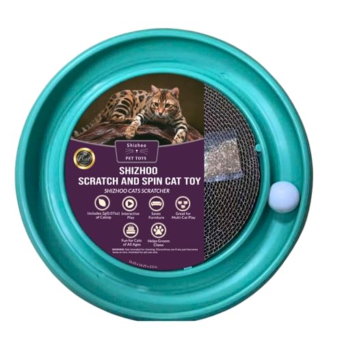 Shizhoo Scratch and Spin Kratzmatte für Katzen mit interaktivem drehendem Ball für aktives Spielen (grün) von Shizhoo