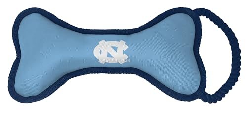 ShopInstaPets NCAA Hundespielzeug in Knochenform, mit Quietscher und Seil, langlebig und lustig für Hunde (UNC Teerfersen) von ShopInstaPets