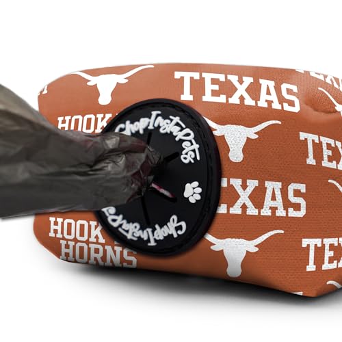 Texas Longhorns Halsbänder und Leinen, offizielles Lizenzprodukt, passend für alle Haustiere. (Kotbeutelhalter) von Shopinstapets