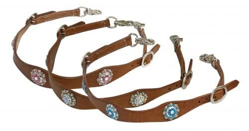 Showman 3,2 cm Breit Gewelltem Leder widerristpolster Gurt w/Crystal Strass Conchos, Blau Showman 3,2 cm Breit Gewelltem Leder widerristpolster Gurt w/Crystal Strass Conchos, Blau von Showman