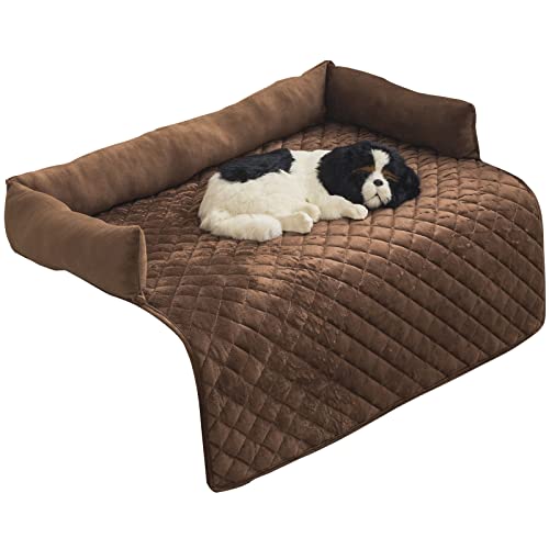 Mingfuxin Pet Furniture Cover, Pet Dog Sofa Bed with Supportive Bolster, Non-Slip & Machine Washable Pet Couch Protector, Dog Cats Mat Blanket (Large, Coffee) von Mingfuxin