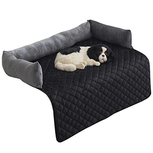 Mingfuxin Pet Furniture Cover, Pet Dog Sofa Bed with Supportive Bolster, Non-Slip & Machine Washable Pet Couch Protector, Dog Cats Mat Blanket (Large, Grey Black) von Mingfuxin