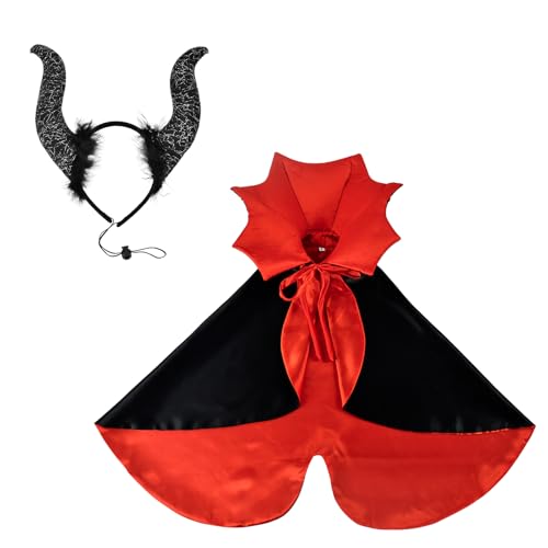 2 Stück Haustier Halloween-Kostüm Set Katze Hexe Vampir Cape Teufel Hörner Hut Urlaub Kleidung für Katze Welpe Halloween Party Haustier Outfits L von ShuRung