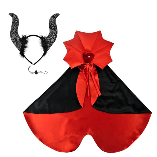 2 Stück Haustier Halloween-Kostüm Set Katze Hexe Vampir Cape Teufel Hörner Hut Urlaub Kleidung für Katze Welpe Halloween Party Haustier Outfits XL von ShuRung