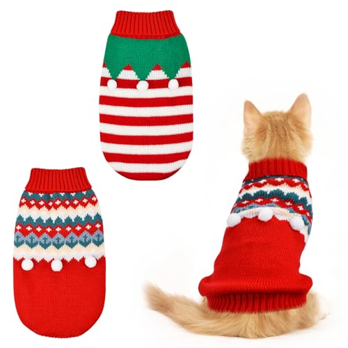 ShuRung 2PCS Welpen Weihnachten Pullover Katze Rollkragen Strickwaren Xmas Elf Outfits Hund Warme Kleidung Pullover für Kätzchen Welpen L von ShuRung