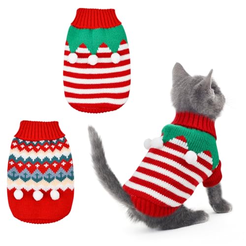 ShuRung 2PCS Welpen Weihnachten Pullover Katze Rollkragen Strickwaren Xmas Elf Outfits Hund Warme Kleidung Pullover für Kätzchen Welpen S von ShuRung