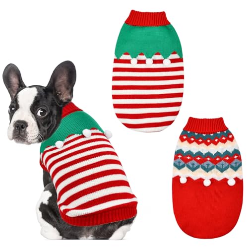 ShuRung 2PCS Welpen Weihnachten Pullover Katze Rollkragen Strickwaren Xmas Elf Outfits Hund Warme Kleidung Pullover für Kätzchen Welpen XL von ShuRung