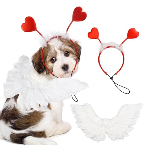 ShuRung Entzückendes Valentinstagskostüm-Set mit Federflügel und Herz-Stirnband, Herz-Thema, perfekt für mittelgroße bis große Hunderassen ShuRung Entzückendes Valentinstagskostüm-Set mit Federflügel und Herz-Stirnband, Herz-Thema, perfekt für mittelgroße bis große Hunderassen von ShuRung