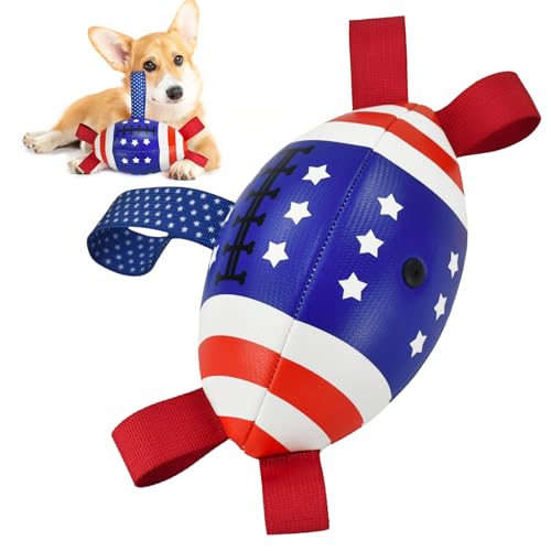 ShuRung Fußball-Hundespielzeug mit Riemen, interaktive Spielbälle für Tauziehen, USA, Unabhängigkeitstag, Muster, Fußball für kleine, mittelgroße und große Hunde, Größe S von ShuRung