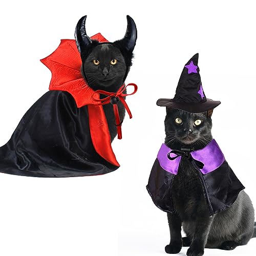 ShuRung Halloween-Katzenkostüm, Umhang, Zaubererhut für Katzen, Halloween, Welpen, Vampir, Teufelskostüm, Hund, Halloween, Cosplay, Kleid, Umhang, Teufelshörner, Hut, Urlaubskleidung für Katzen, ShuRung Halloween-Katzenkostüm, Umhang, Zaubererhut für Katzen, Halloween, Welpen, Vampir, Teufelskostüm, Hund, Halloween, Cosplay, Kleid, Umhang, Teufelshörner, Hut, Urlaubskleidung für Katzen, von ShuRung