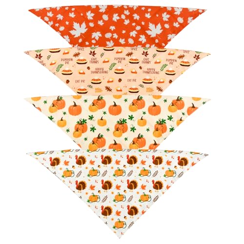 ShuRung Hundehalstücher für Thanksgiving, niedliches Türkeiblatt, wendbar, Kürbiskuchen, Thanksgiving-Thema, für kleine, mittelgroße und große Hunde, 4 Stück von ShuRung