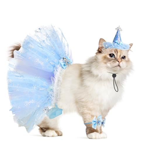 ShuRung Katzen-Geburtstags-Prinzessin-Kostüm für Katze, Kätzchen, Kronenhut, Tutu-Rock, Katzen-Prinzessinnen-Hut, Katzen-Bandana, Halloween, kleines Haustier-Outfit für Katzen, Kätzchen, Größe L von ShuRung