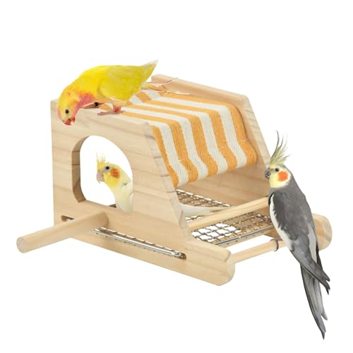 ShuRung Vogelhaus aus Holz mit Edelstahlregalen & Baumwollzelt, zweilagiger Sitzstangenraum für Papagei, Wellensittich, Sittich, gemütliches Versteck für Vogelkäfig (T) von ShuRung