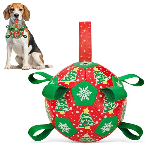 ShuRung Weihnachts-Fußball-Hundespielzeug mit Riemen, interaktive Spielbälle zum Tauziehen, Weihnachtsbaum und Schneeblumen-Muster, Hunde-Fußball für kleine, mittelgroße und große Hunde (15,2 cm) ShuRung Weihnachts-Fußball-Hundespielzeug mit Riemen, interaktive Spielbälle zum Tauziehen, Weihnachtsbaum und Schneeblumen-Muster, Hunde-Fußball für kleine, mittelgroße und große Hunde (15,2 cm) von ShuRung